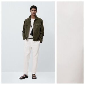 NWT. Massimo Dutti White Cotton/Linen Blend Denim-like Trousers. Size 30/EUR 38.